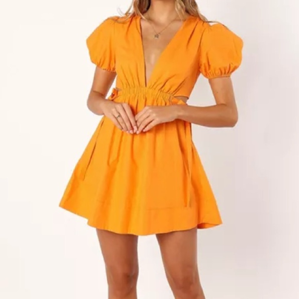Petal & Pup Orange Sachie Puff Sleeve Cut Out Mini Dress Size US 8